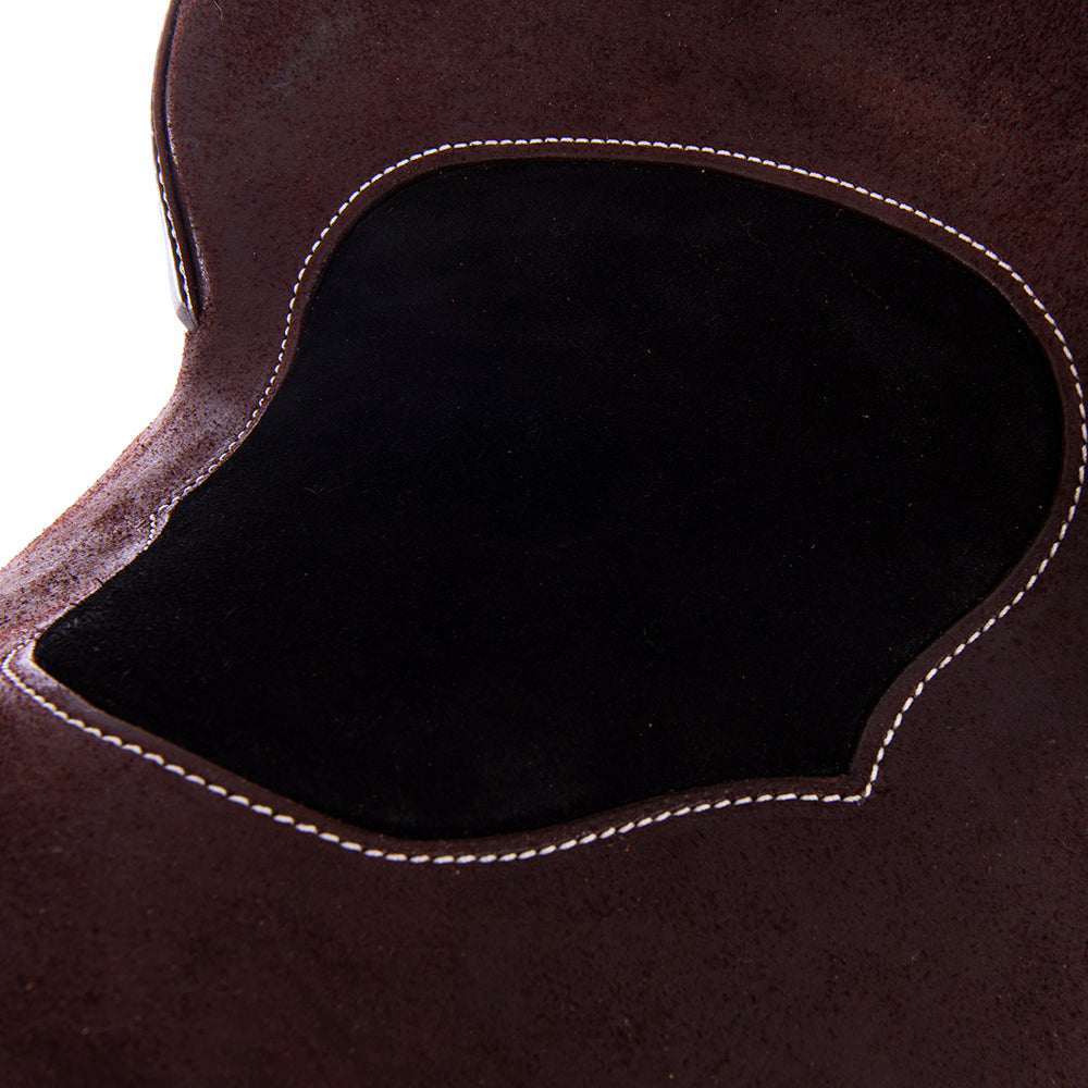 Burns Chocolate RO Barrel Saddle - Round - No Tooling - Black Flat Leather Inlay