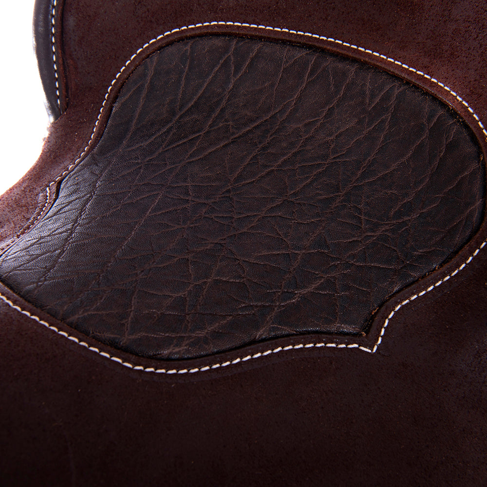 Barrel Saddle – Chocolate Roughout, Notched Skirt, Sunny D Floral Corner with Diamond & Half Diamond Tooling, Standard
