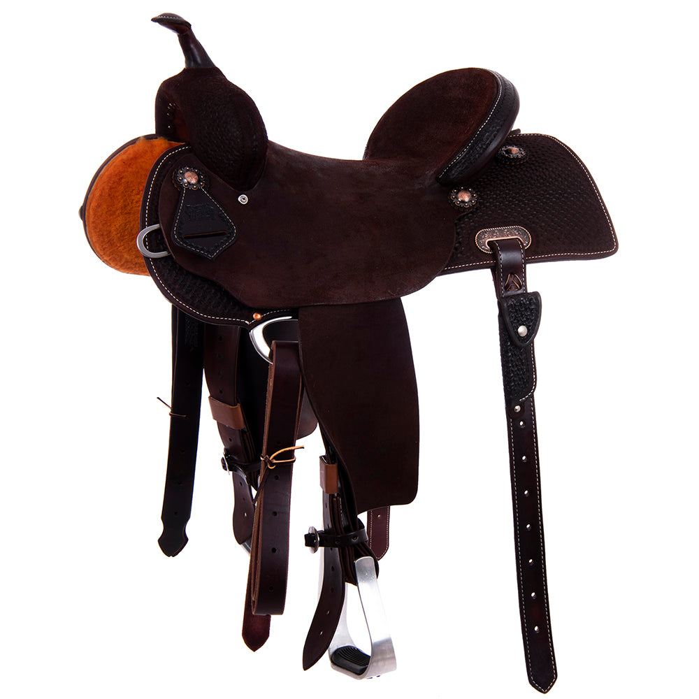 Burns Chocolate RO Barrel Saddle - Semi Square - 1/2 Full Spider Geo