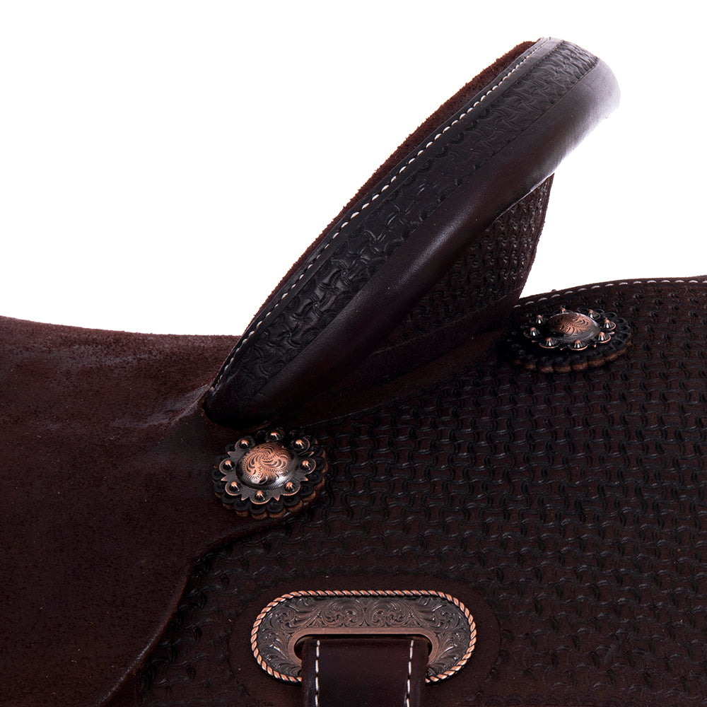 Burns Chocolate RO Barrel Saddle - Semi Square - 1/2 Full Spider Geo