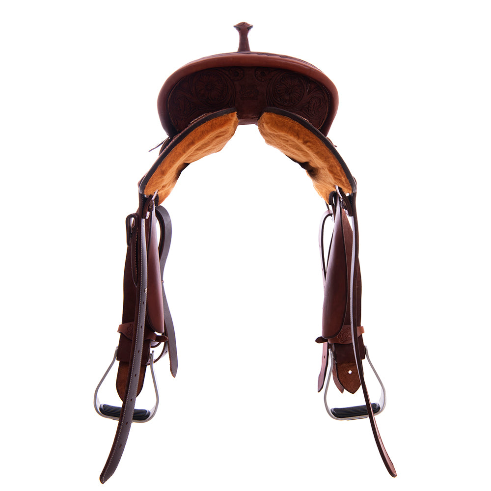 Burns Chestnut RO Barrel Saddle - Round - 1/8 MW Floral