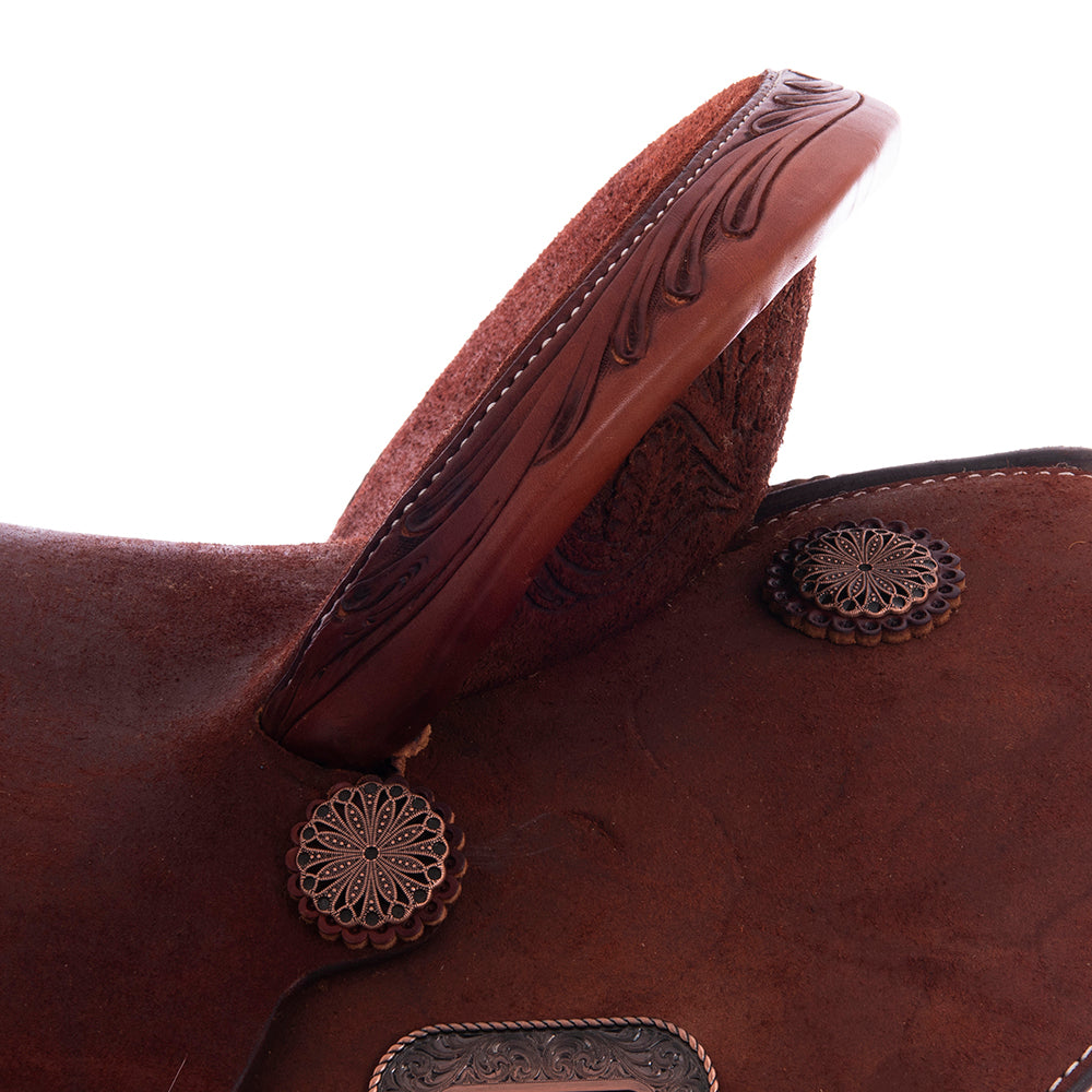 Burns Chestnut RO Barrel Saddle - Round - 1/8 MW Floral