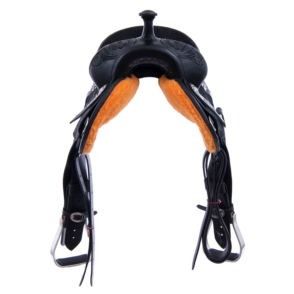 1/2 Black Smooth 1/2 black Roughout Barrel Saddle- Round Cheyenne MW Floral