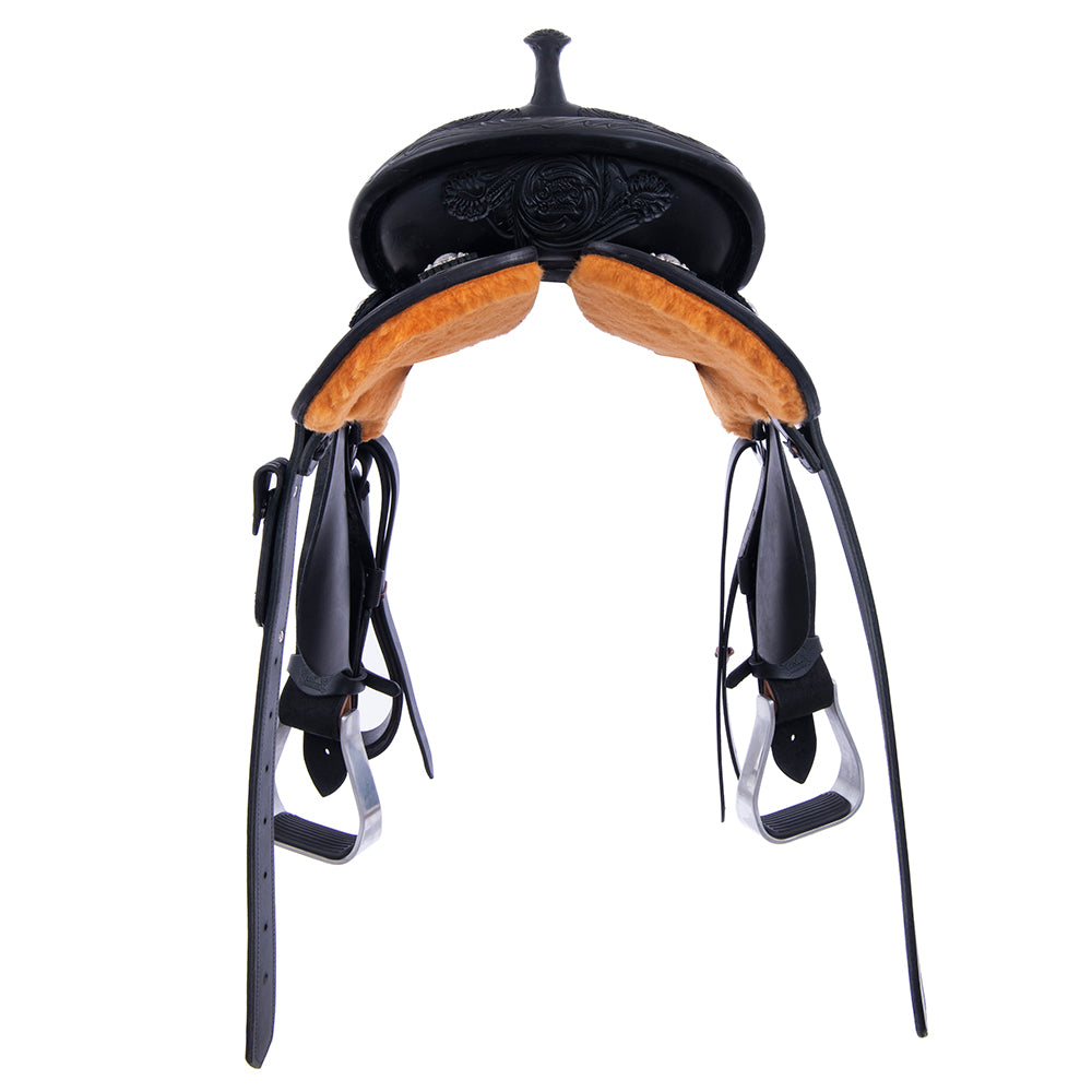 1/2 Black Smooth 1/2 black Roughout Barrel Saddle- Round Cheyenne MW Floral