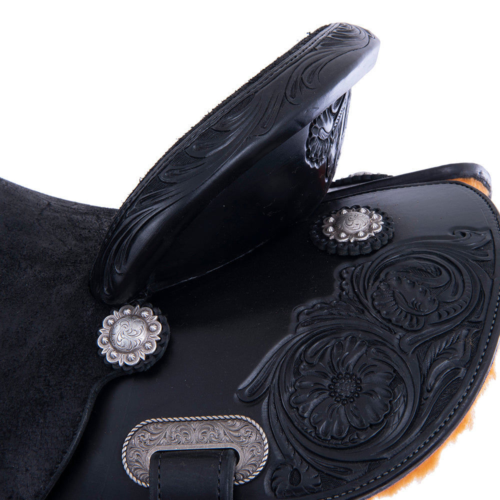 1/2 Black Smooth 1/2 black Roughout Barrel Saddle- Round Cheyenne MW Floral
