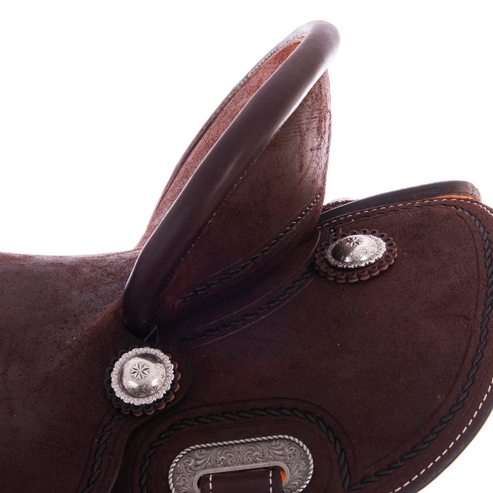 Burns Chocolate RO Barrel Saddle - Round - Full Simple Rope - Standard Binding