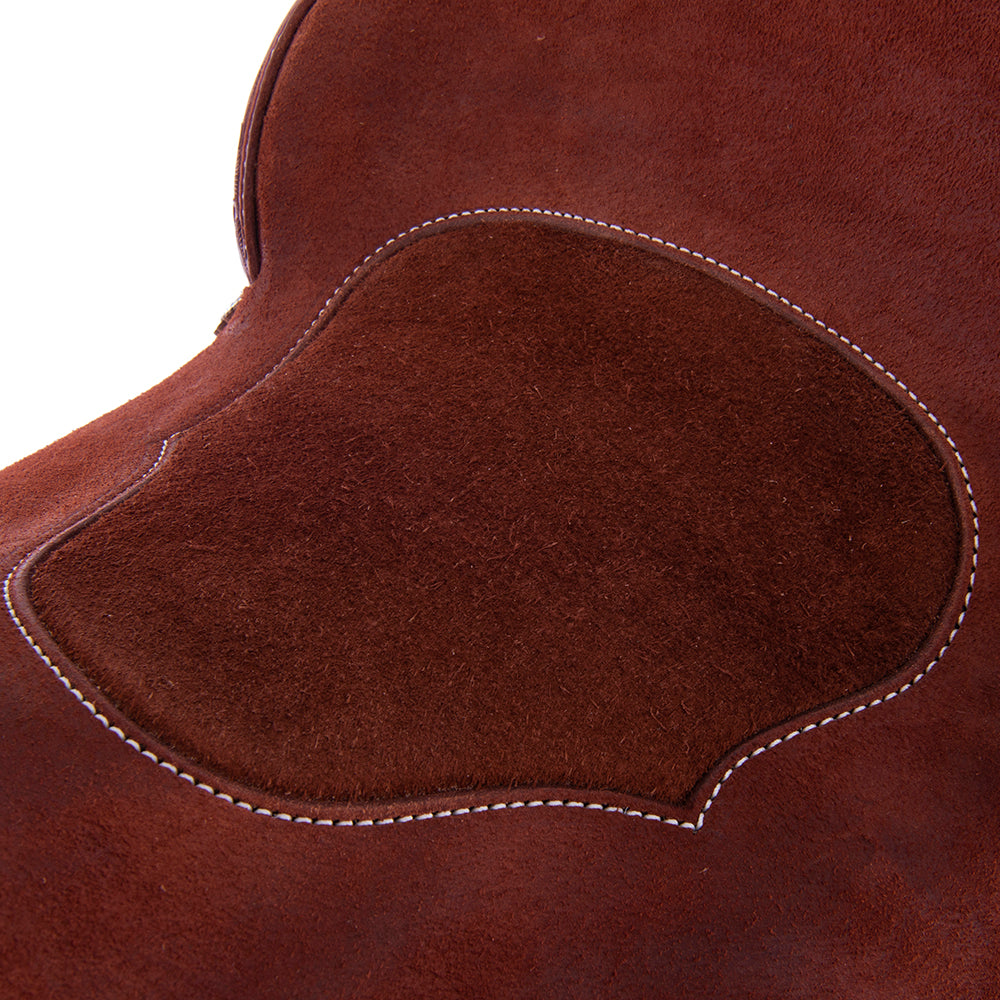 1/2 Chestnut SO/RO Barrel Saddle- Notched- 1/2 D Daisy FC- Cheyenne- Black Suede Inlay
