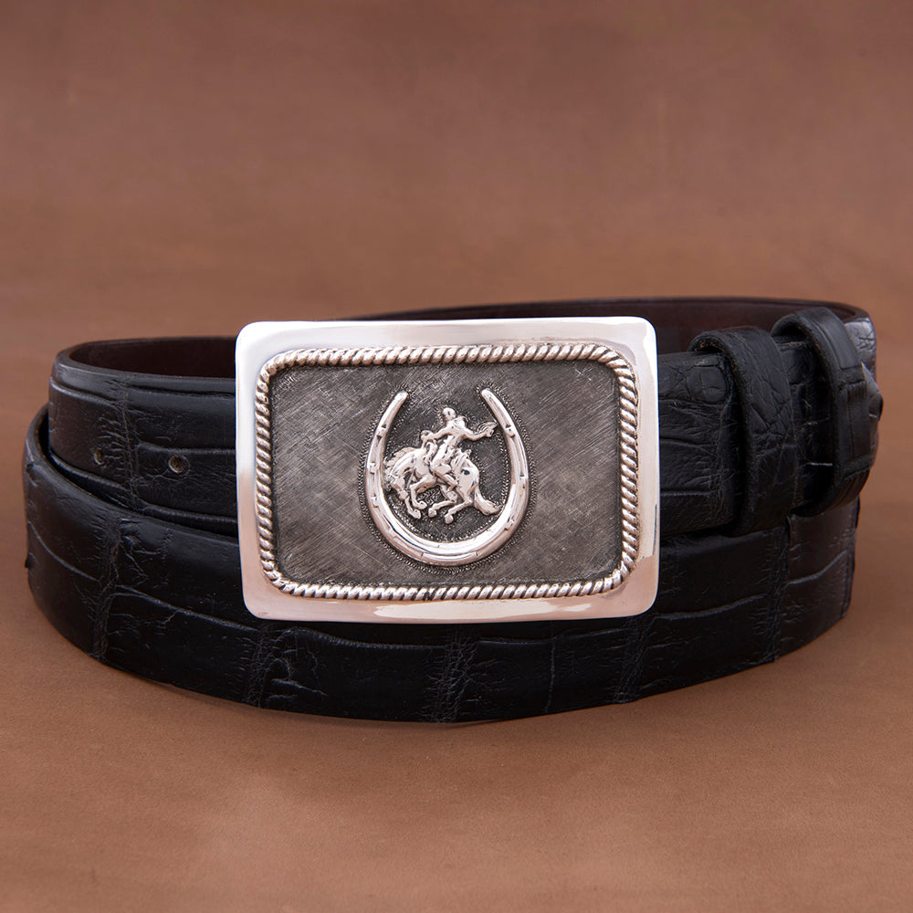 GABE BUCKLE WITH HORSESHOE AND BRONC