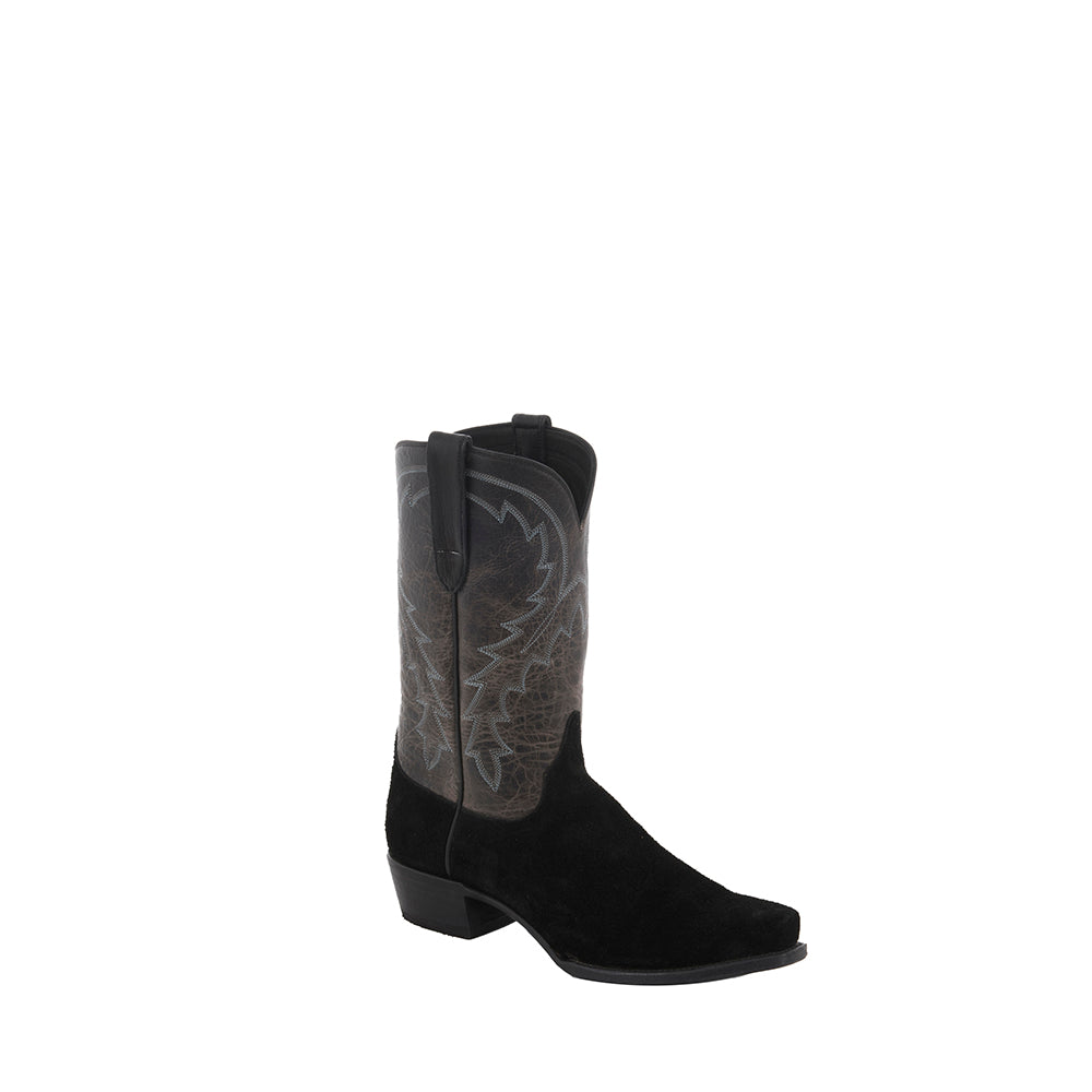 Men's Black Suede / Grey Bison Cowboy Boot