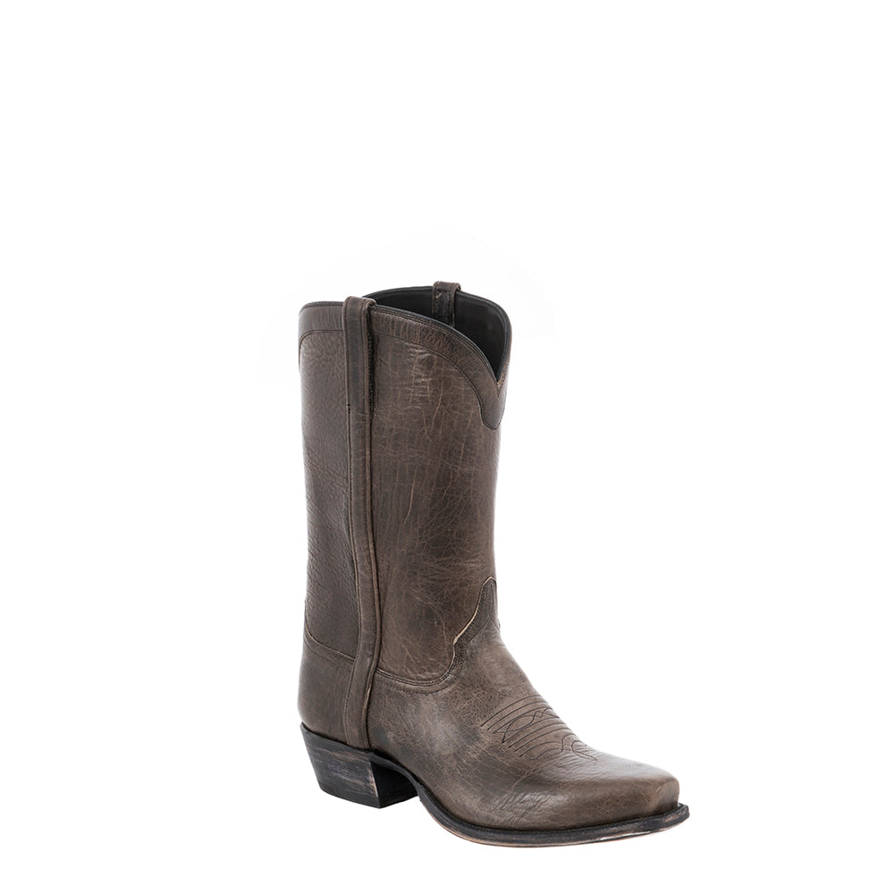 Men's Full Grey Bison Cowboy Boot Collar and Side Seam