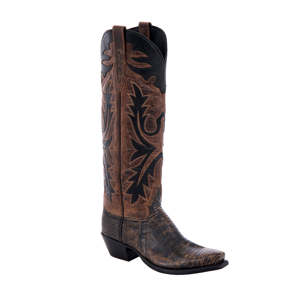 Ladies Cowboy 17-2 Distressed Tan Liazrd/Canella Goat Old Nugget Overlay