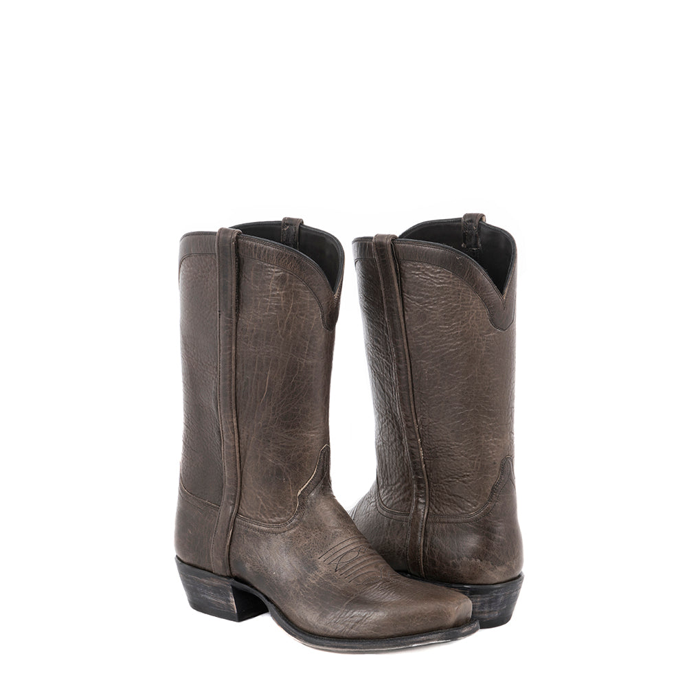 Men's Full Grey Bison Cowboy Boot Collar and Side Seam