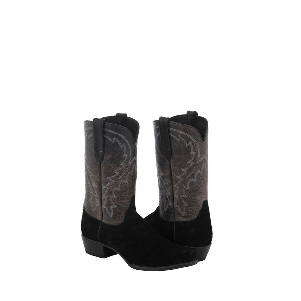 Men's Black Suede / Grey Bison Cowboy Boot