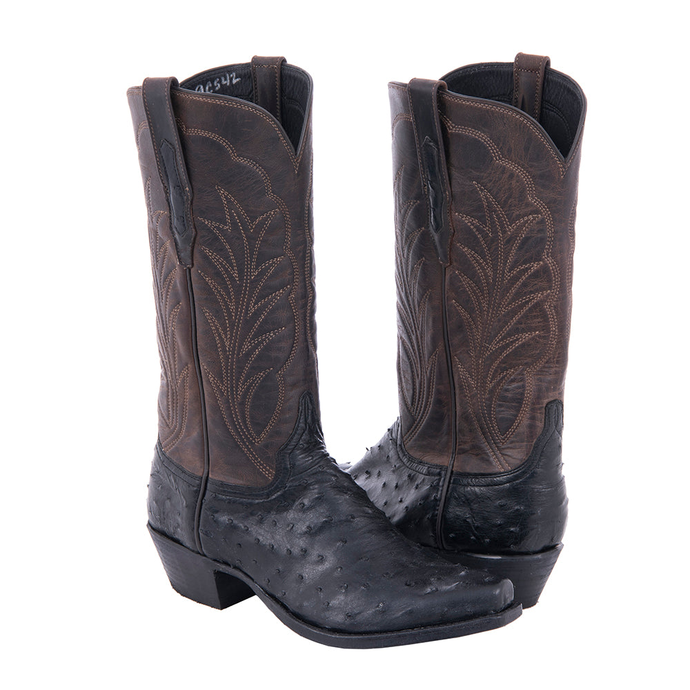 Ladies Cowboy 13" Black FQ Ostrich Tobac Goat Winn Stitch