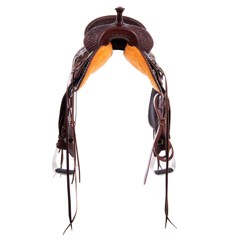 Burns Chocolate SO/RO Barrel Saddle - Round - 1/2 Diamon Waffle w/ Sunflower - Standard Binding