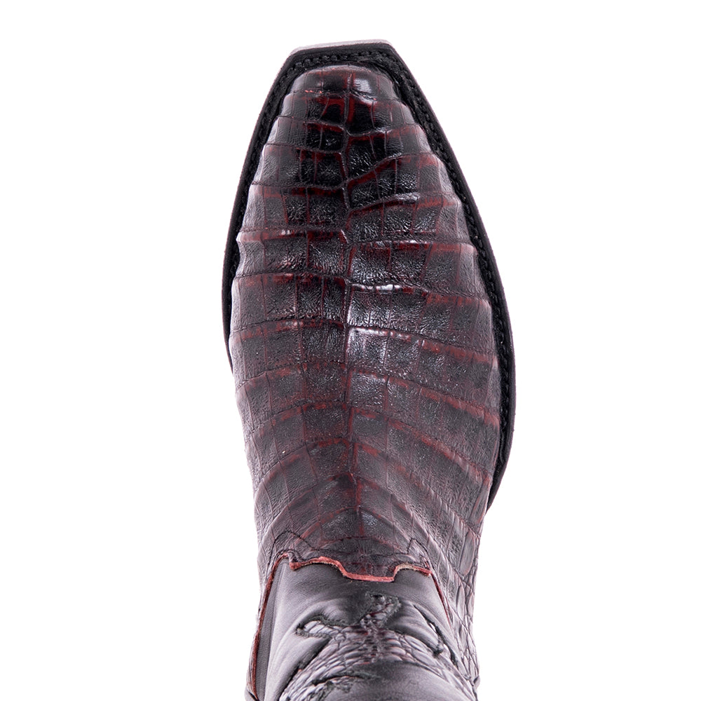 Ladies Cowboy 13-2 Black Cherry Caiman/Black Aniline w/Moose Inlay