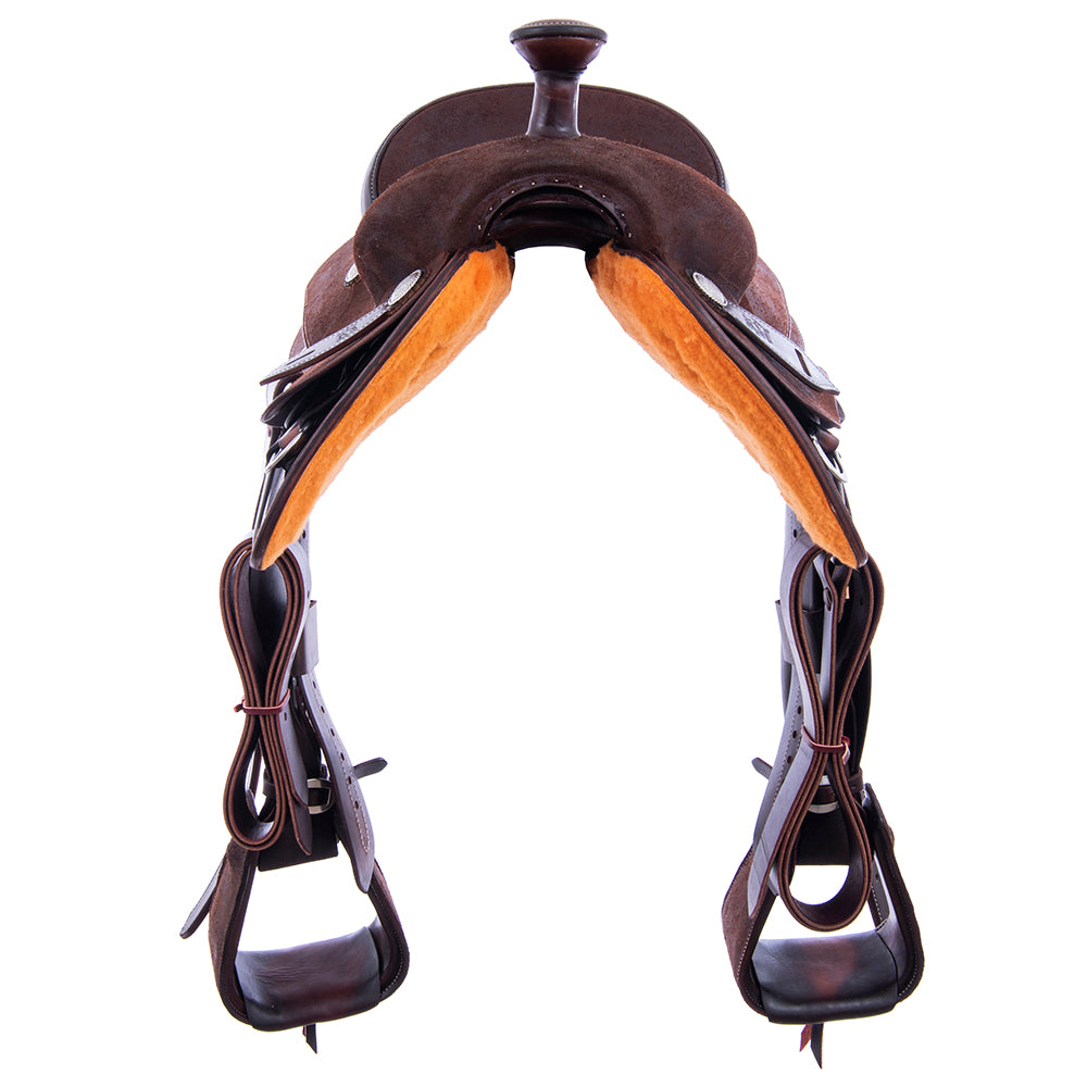 Chocolate Roughout Rope Saddle- Roper Skirts, No Tooling, Cheyenne