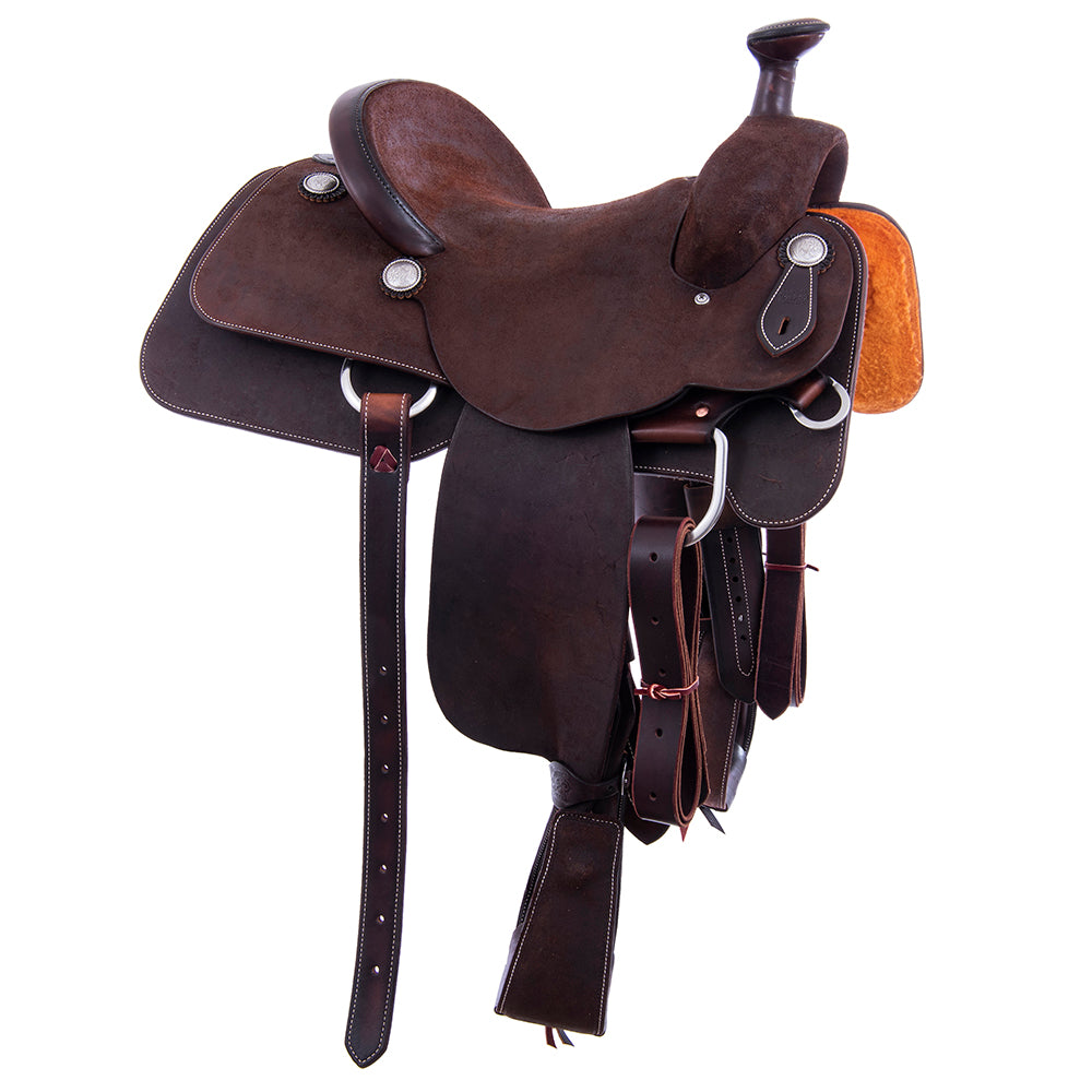 Chocolate Roughout Rope Saddle- Roper Skirts, No Tooling, Cheyenne