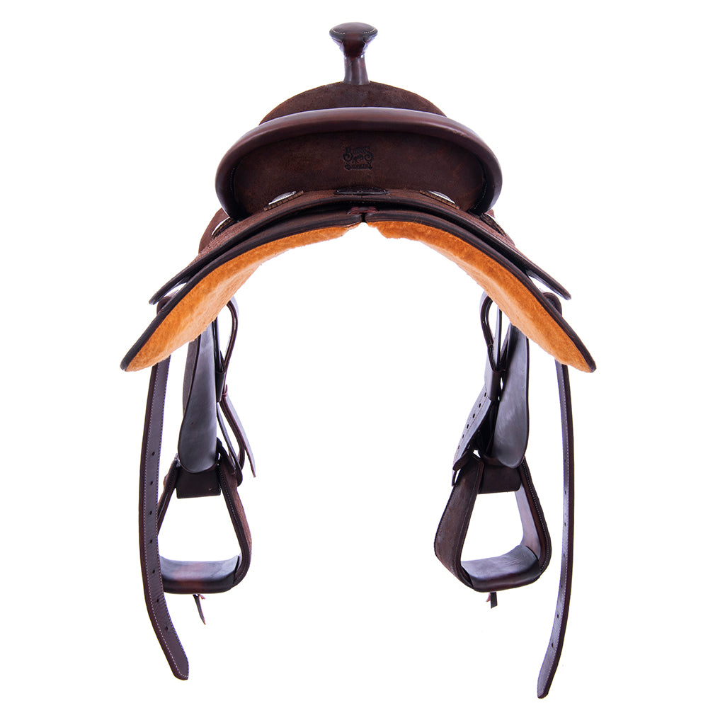 Chocolate Roughout Rope Saddle- Roper Skirts, No Tooling, Cheyenne