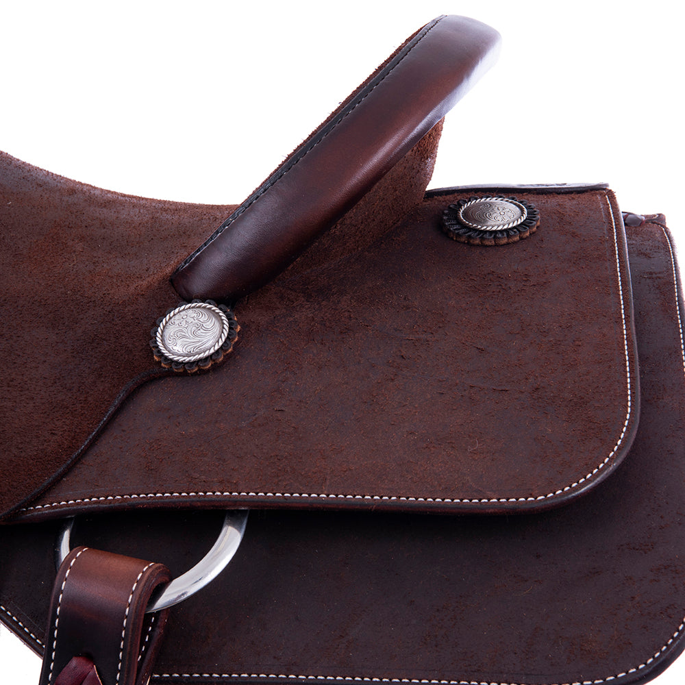 Chocolate Roughout Rope Saddle- Roper Skirts, No Tooling, Cheyenne