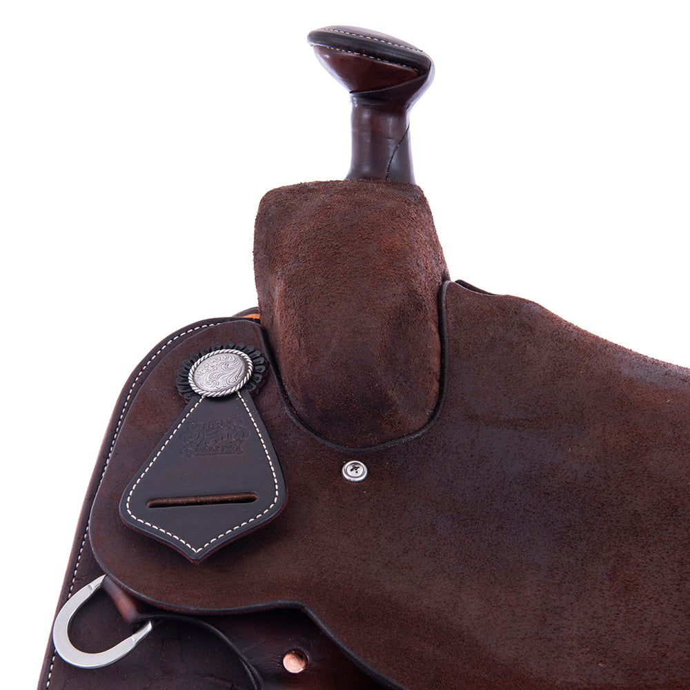 Chocolate Roughout Rope Saddle- Roper Skirts, No Tooling, Cheyenne