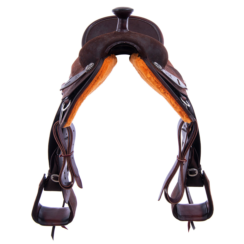 Chocolate Roughout Rope Saddle- Square Notched Skirts, No Tooling, Pencil Roll