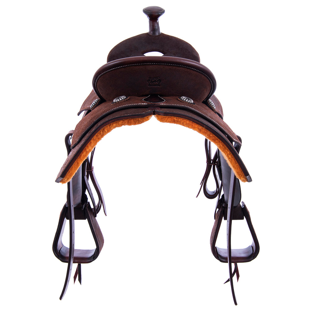 Chocolate Roughout Rope Saddle- Square Notched Skirts, No Tooling, Pencil Roll