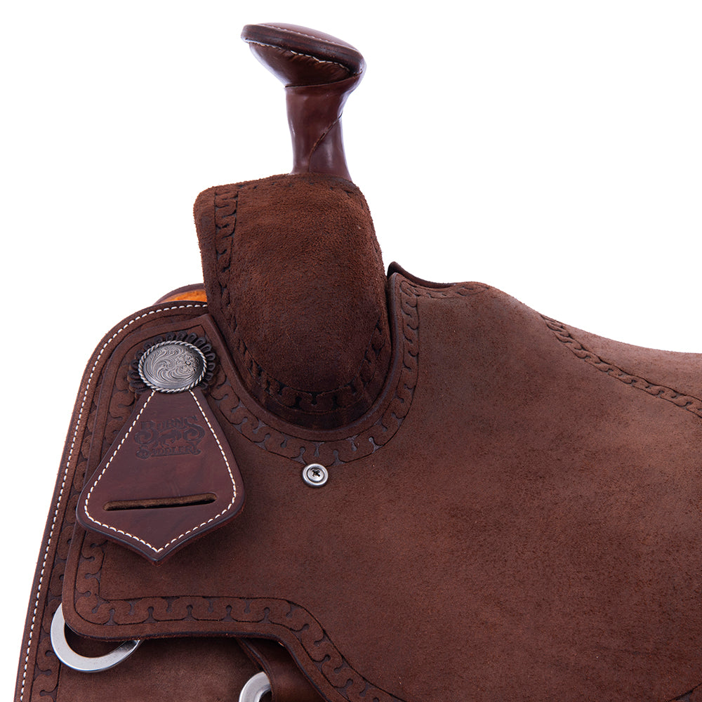 Chocolate Roughout Rope Saddle- Semi Square Skirts, Snake Border, Cheyenne, Hard Seat