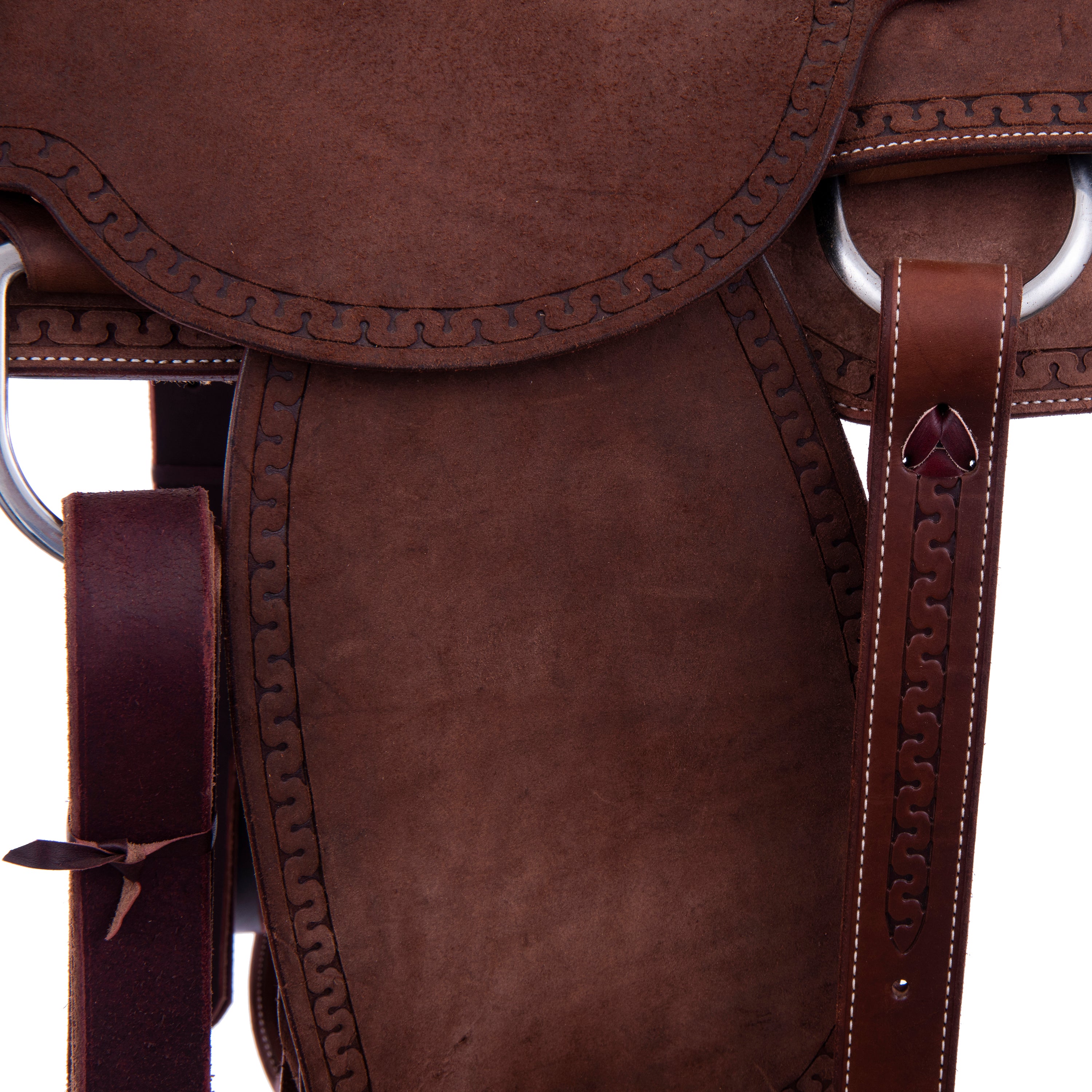 Chocolate Roughout Rope Saddle- Semi Square Skirts, Snake Border, Cheyenne, Hard Seat