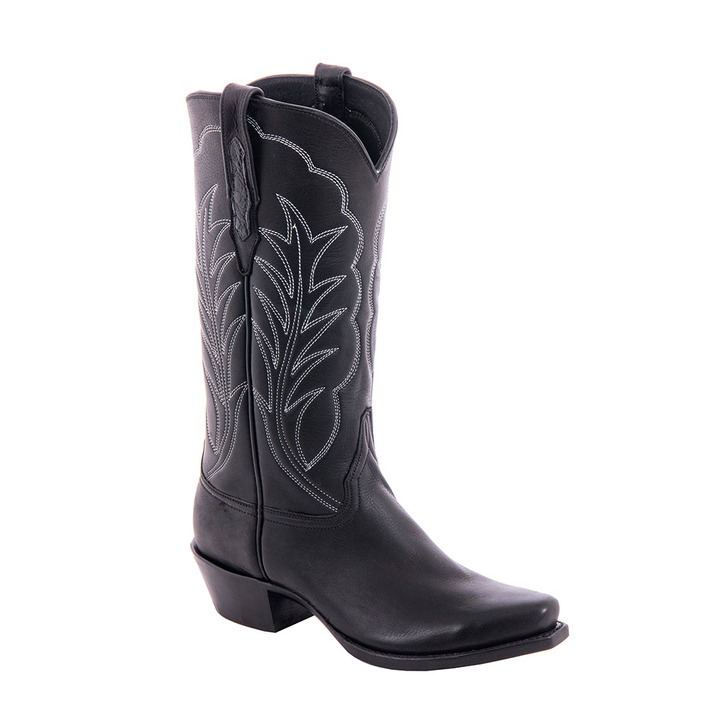 Ladies 13-2 Black Aniline White Winn Stitch No Bug Cowboy Boot