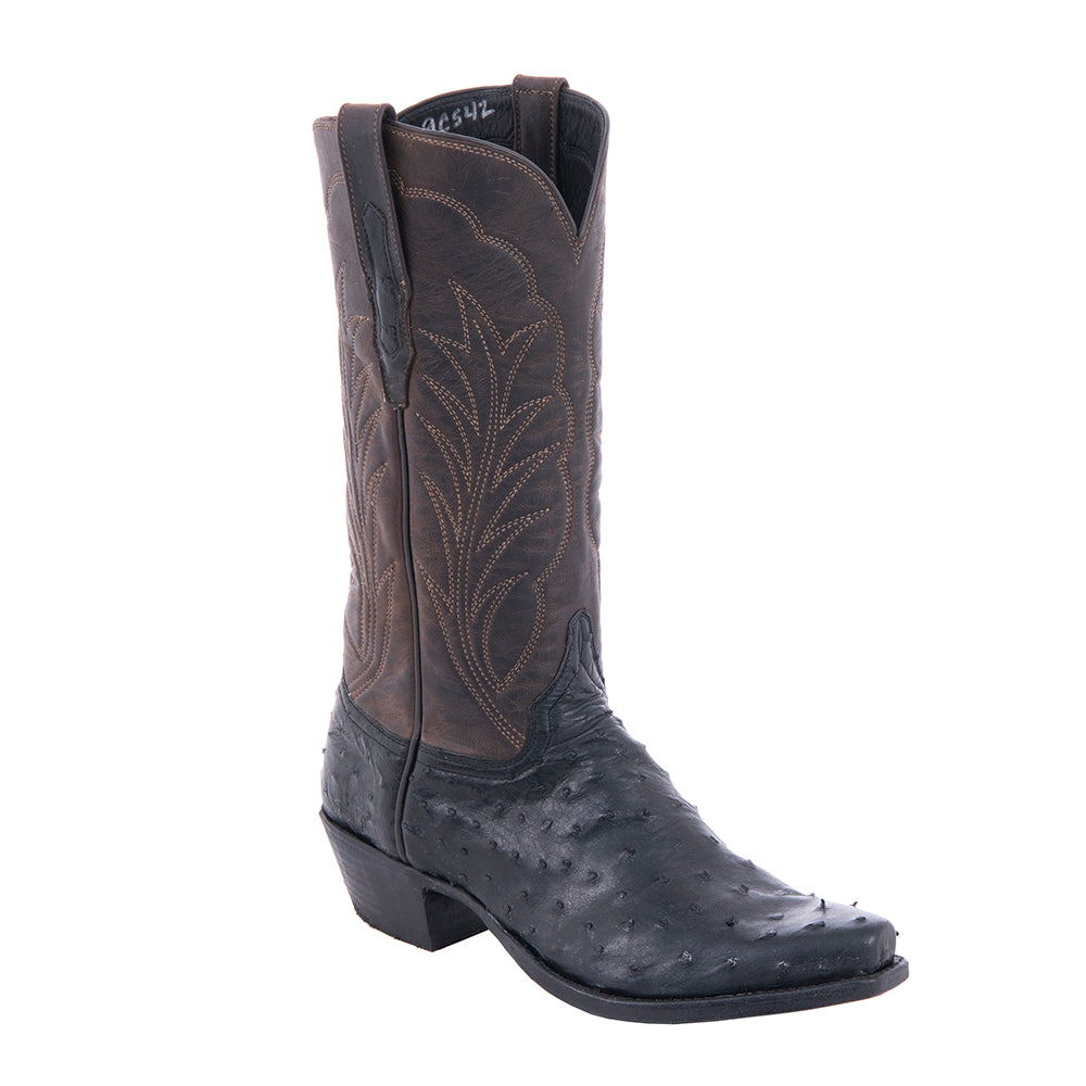 Ladies Cowboy 13" Black FQ Ostrich Tobac Goat Winn Stitch