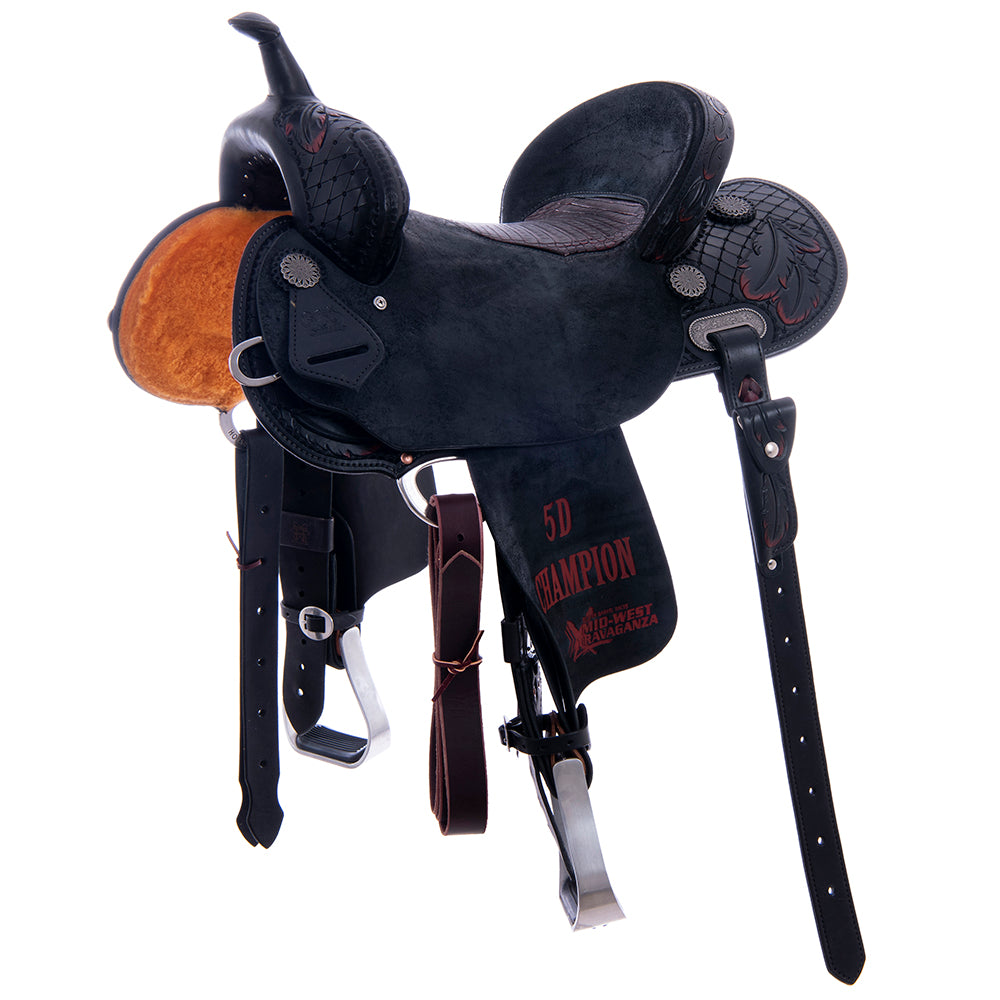 1/2 Black RO/SO Trophy Saddle - Round - 3/4 Old World Feather - Cheyenne - BBR EXT - BC Caiman Inlay