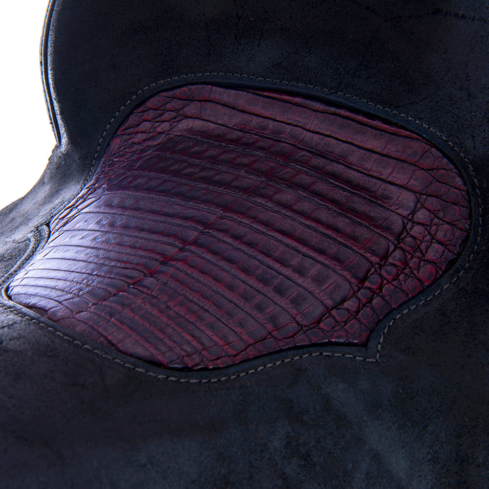 1/2 Black RO/SO Trophy Saddle - Round - 3/4 Old World Feather - Cheyenne - BBR EXT - BC Caiman Inlay
