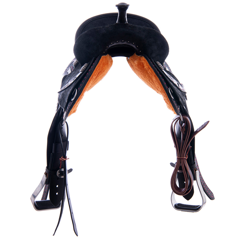 Black RO Barrel Trophy Saddle- Round- Pink Buckstitch XTREME-Standard