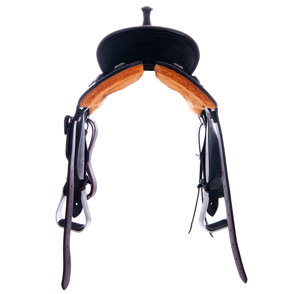 Black RO Barrel Trophy Saddle- Round- Pink Buckstitch XTREME-Standard