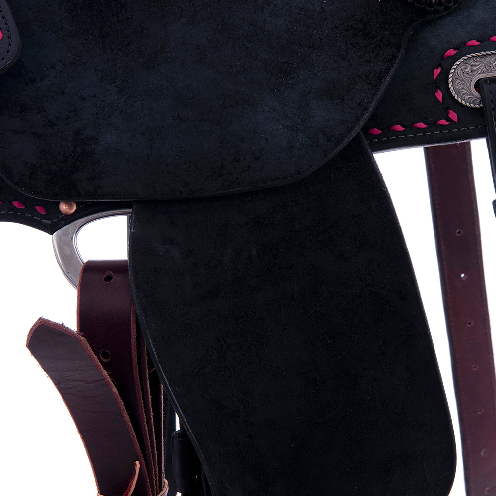 Black RO Barrel Trophy Saddle- Round- Pink Buckstitch XTREME-Standard