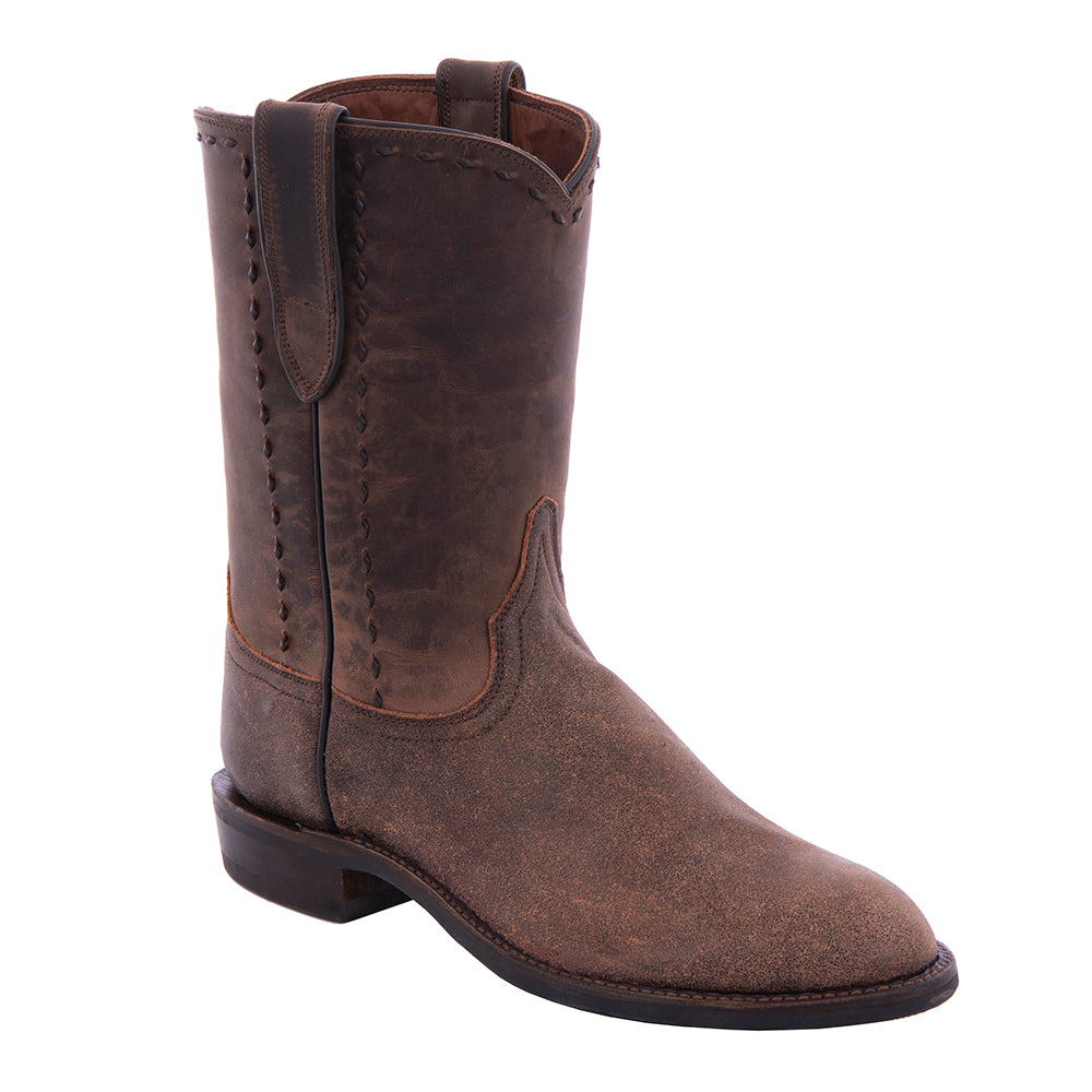 Men's 10" Brown Bomber Foot Tobac Goat Upper CH Buckstitch Roper w/ Mini Vibram