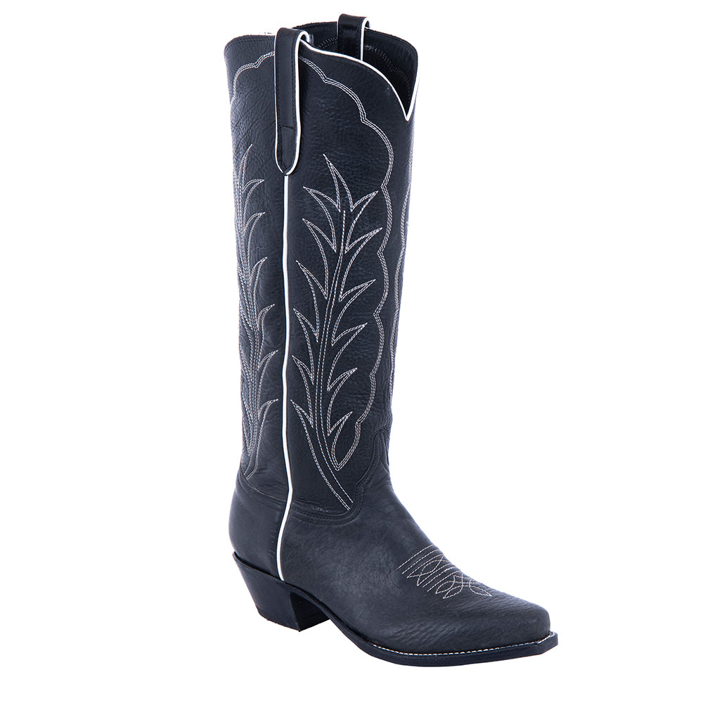 Ladies 17" Cowboy Black Bison w/ White Winn Stitch Toe Bug