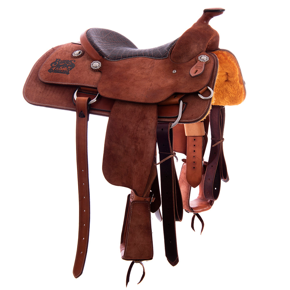Burns Chestnut RO Bulldogging Saddle - Conventional - No Tooling - Full Elephant Padded Seat