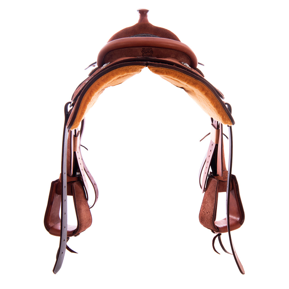 Burns Chestnut RO Bulldogging Saddle - Conventional - No Tooling - Full Elephant Padded Seat