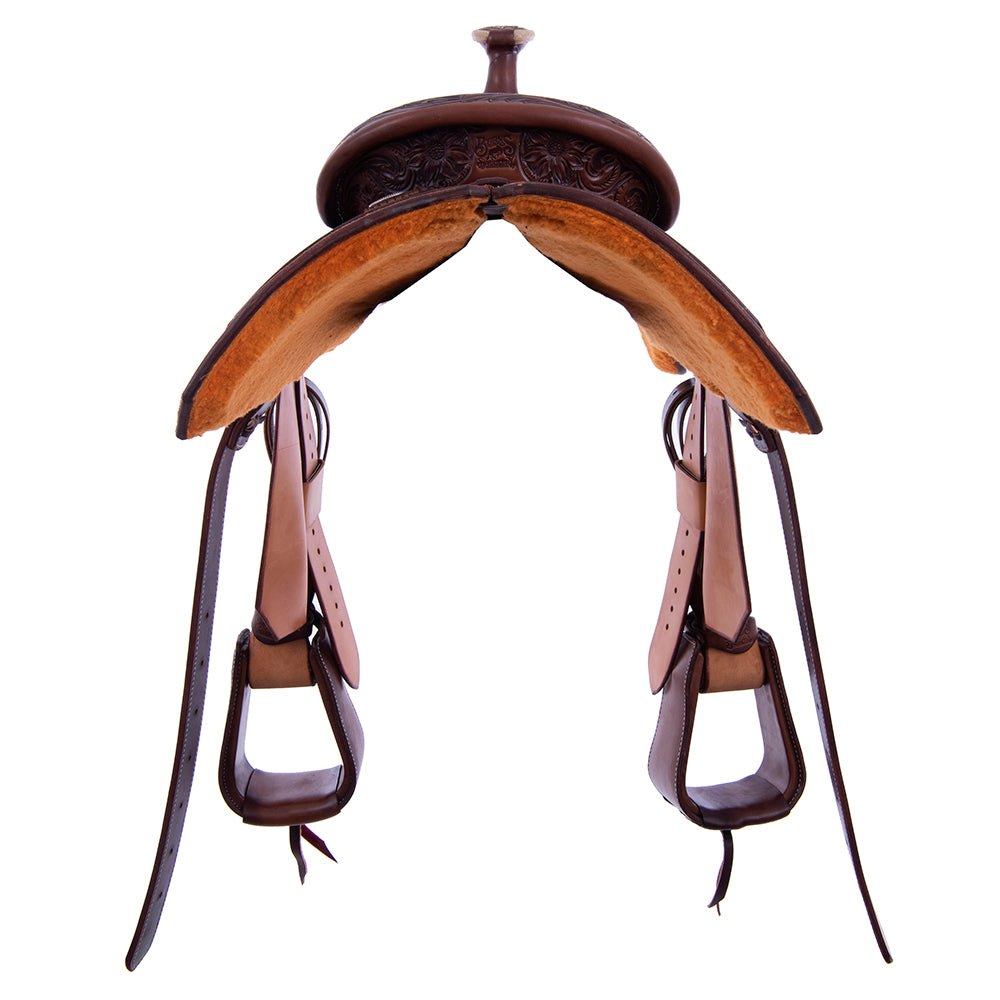 Chocolate and Russet Rope Saddle- Notched Skirts 1/4 Sunny D Tooling 14.5" Seat