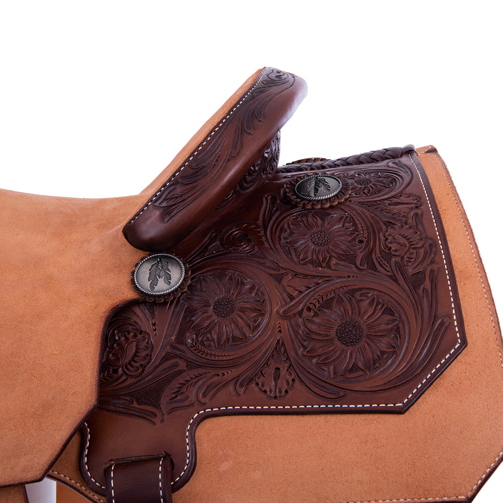 Chocolate and Russet Rope Saddle- Notched Skirts 1/4 Sunny D Tooling 14.5" Seat