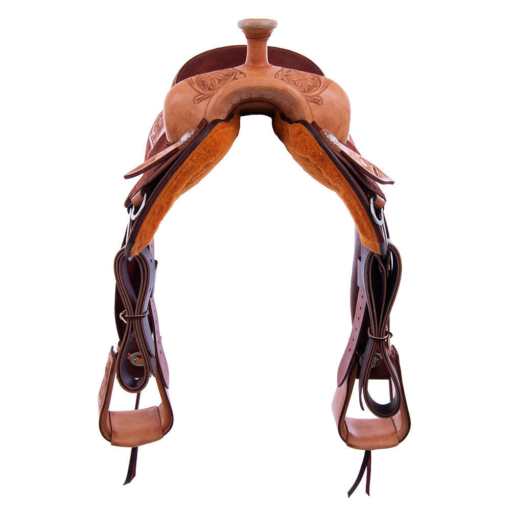 Chestnut and Russet Rope Saddle - Notched Skirts 1/4 Sunflower Tooling 14" Seat
