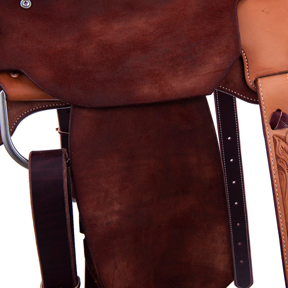 Chestnut and Russet Rope Saddle - Notched Skirts 1/4 Sunflower Tooling 14" Seat