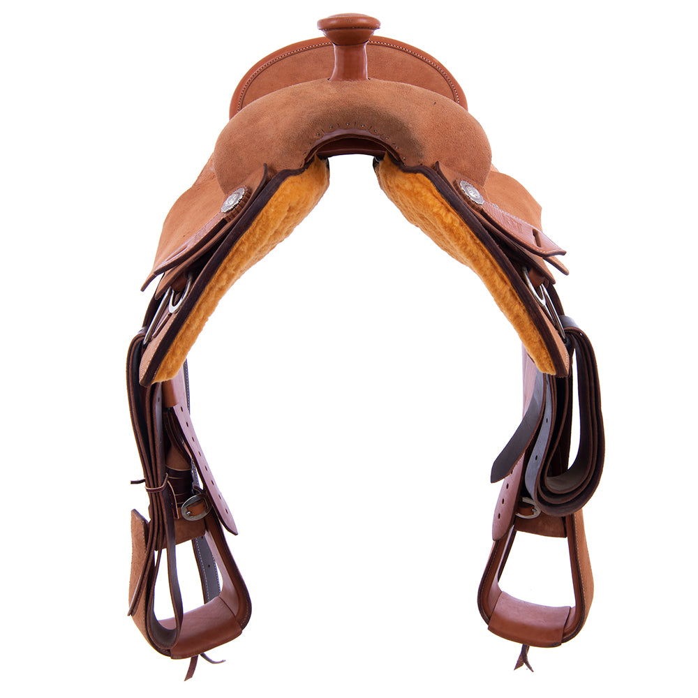 Russet Roughout Team Roper - Square Skirts, No Tooling, Pencil Roll, Hard Seat