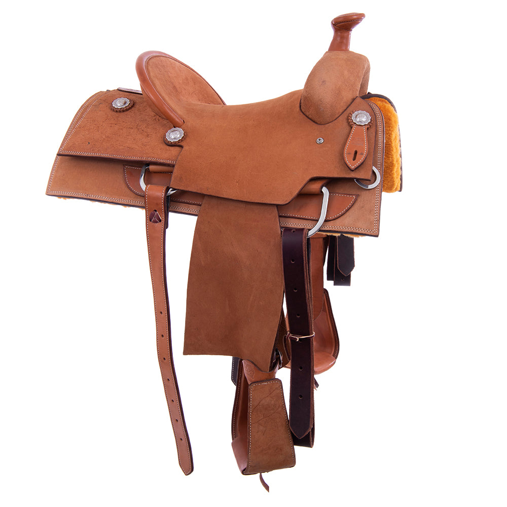 Russet Roughout Team Roper - Square Skirts, No Tooling, Pencil Roll, Hard Seat