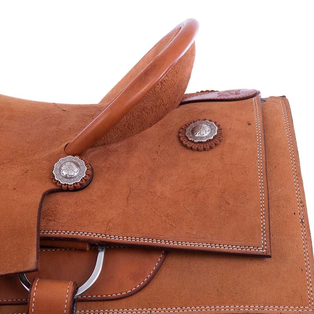 Russet Roughout Team Roper - Square Skirts, No Tooling, Pencil Roll, Hard Seat