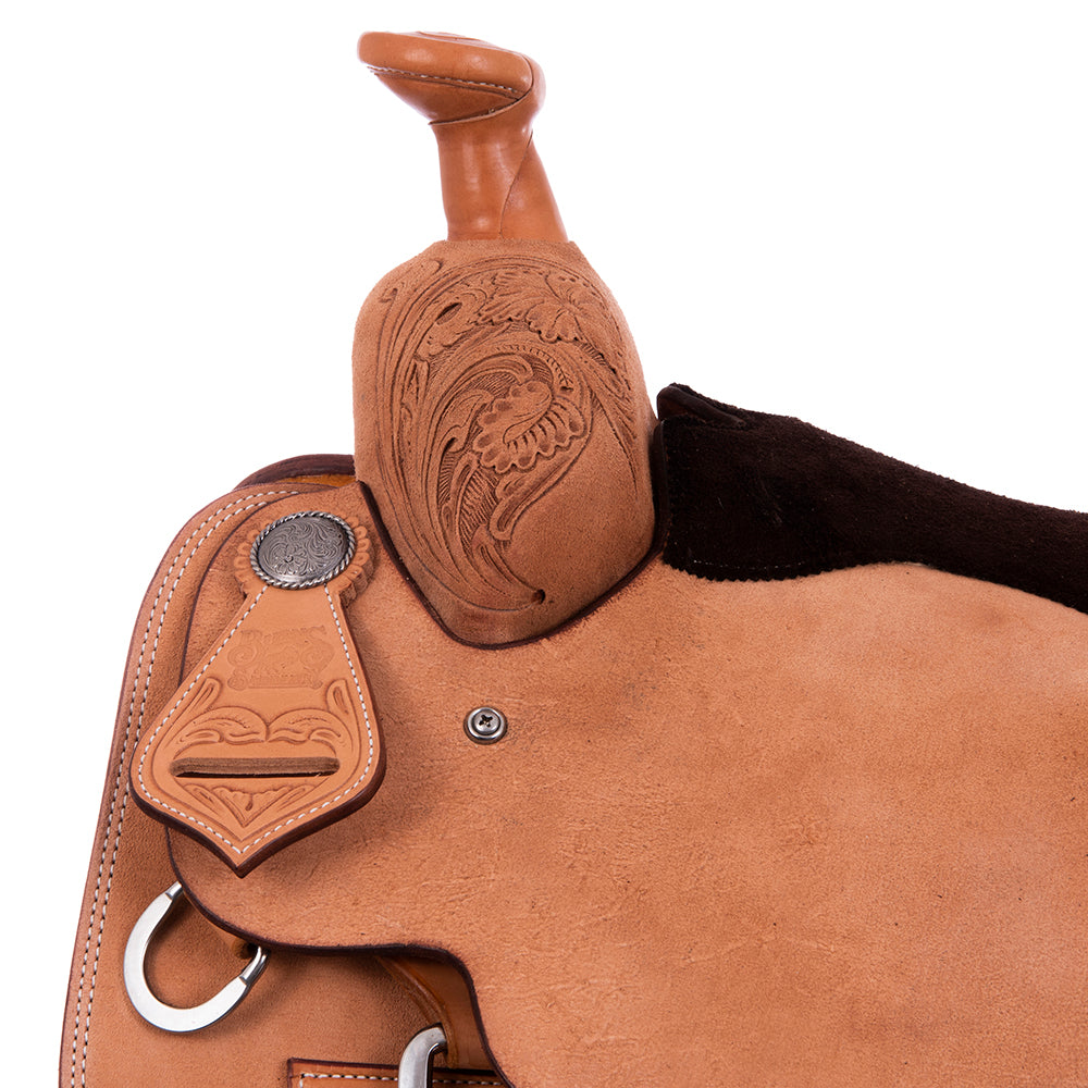 Burns Russet RO Team Roper - 1/4 WYO Floral Tooled - Full Chocolate Padded Seat