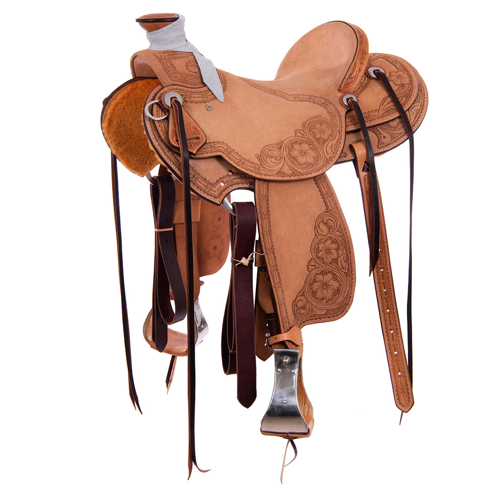 Russet RO Ranch Saddle- Kidney Bean- Deluxe Barbwire 3/4 Wyo Floral- Cheyenne- Hard Seat
