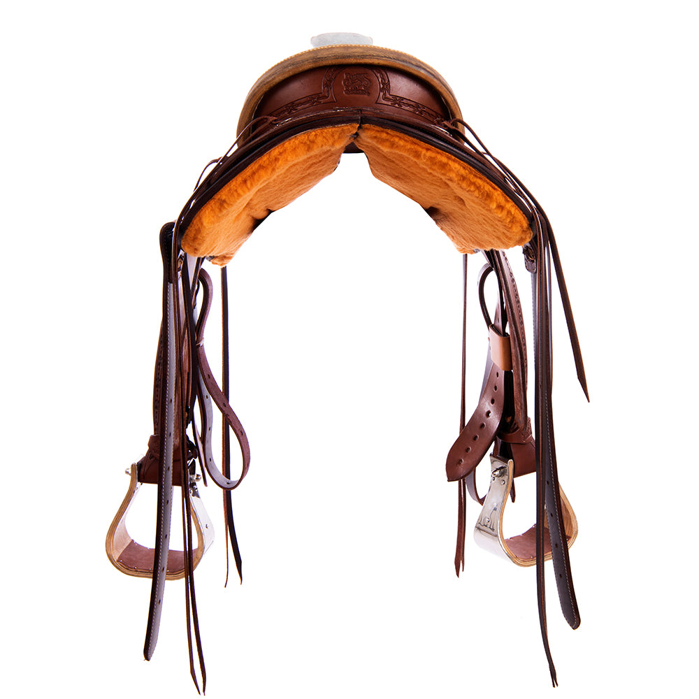 Chocolate SO Ranch Saddle- Kidney Bean- Full Barbwire Border- Cheyenne Rawhide- Hard Seat